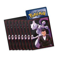 Set of Pokémon trading cards featuring Mewtwo and a character in a suit on a white background