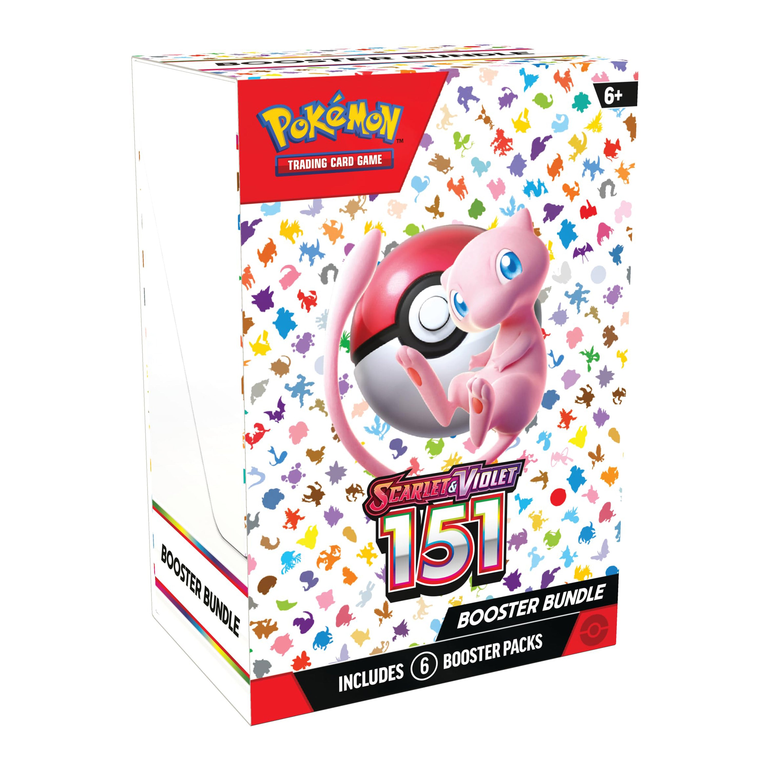 Pokémon trading card game booster bundle packaging with colorful character patterns on a white background.


