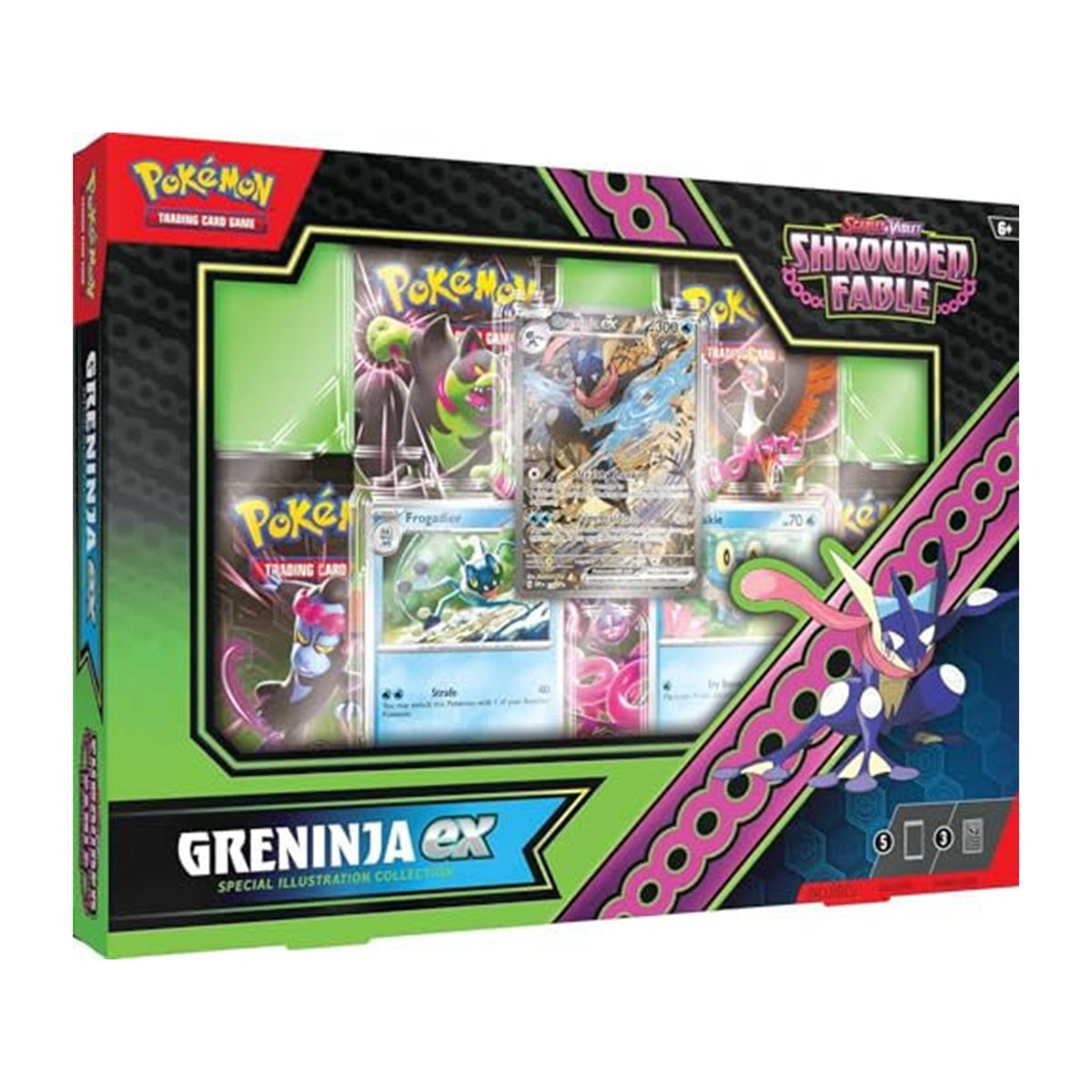Pokémon Greninja ex trading card game packaging with colorful design