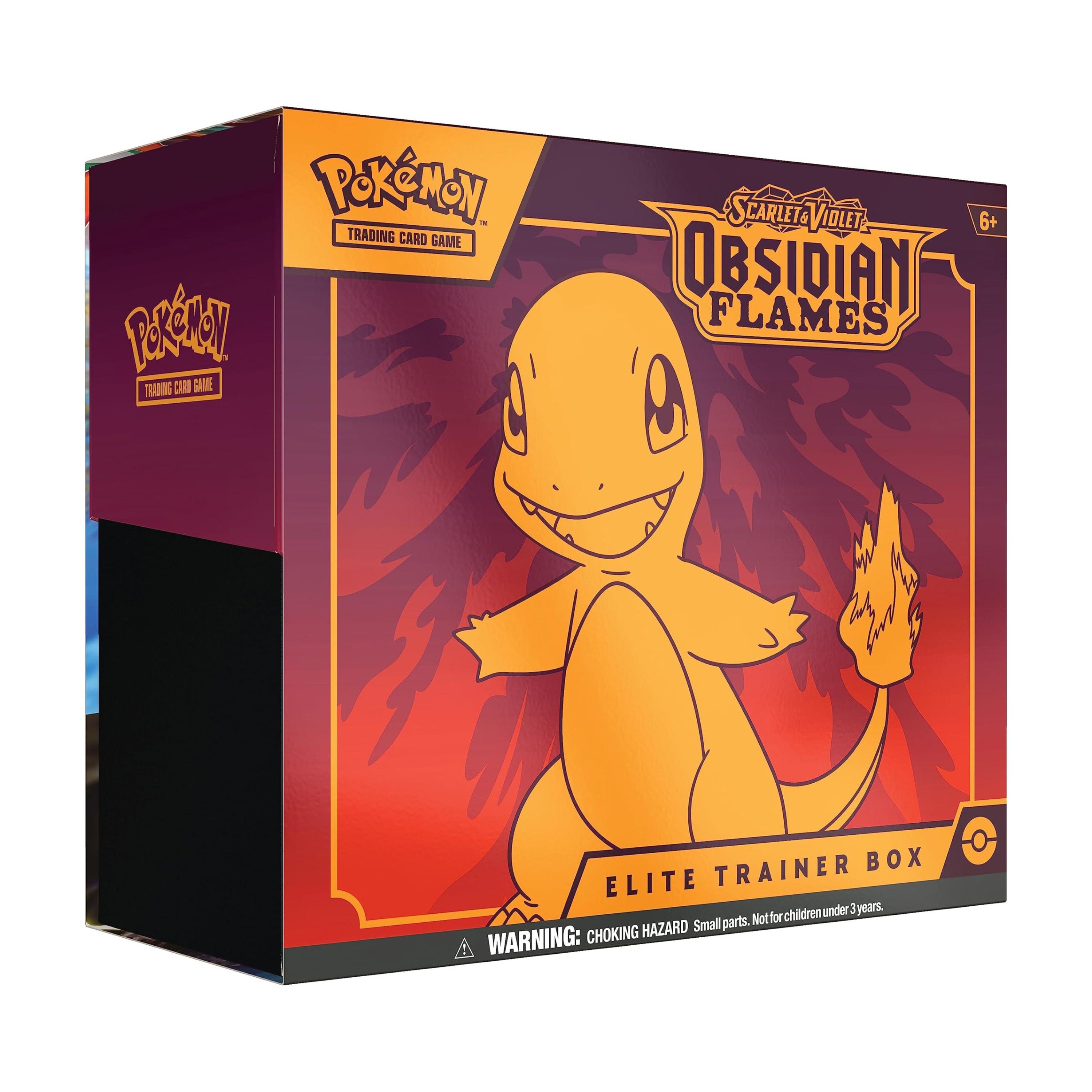Pokémon Obsidian Flames Elite Trainer Box packaging with Charmander illustration
