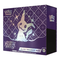 Pokémon Paldean Fates Elite Trainer Box packaging with a purple and white design.