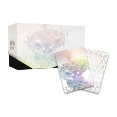 Card game box with cards featuring a stylized character on a white background


