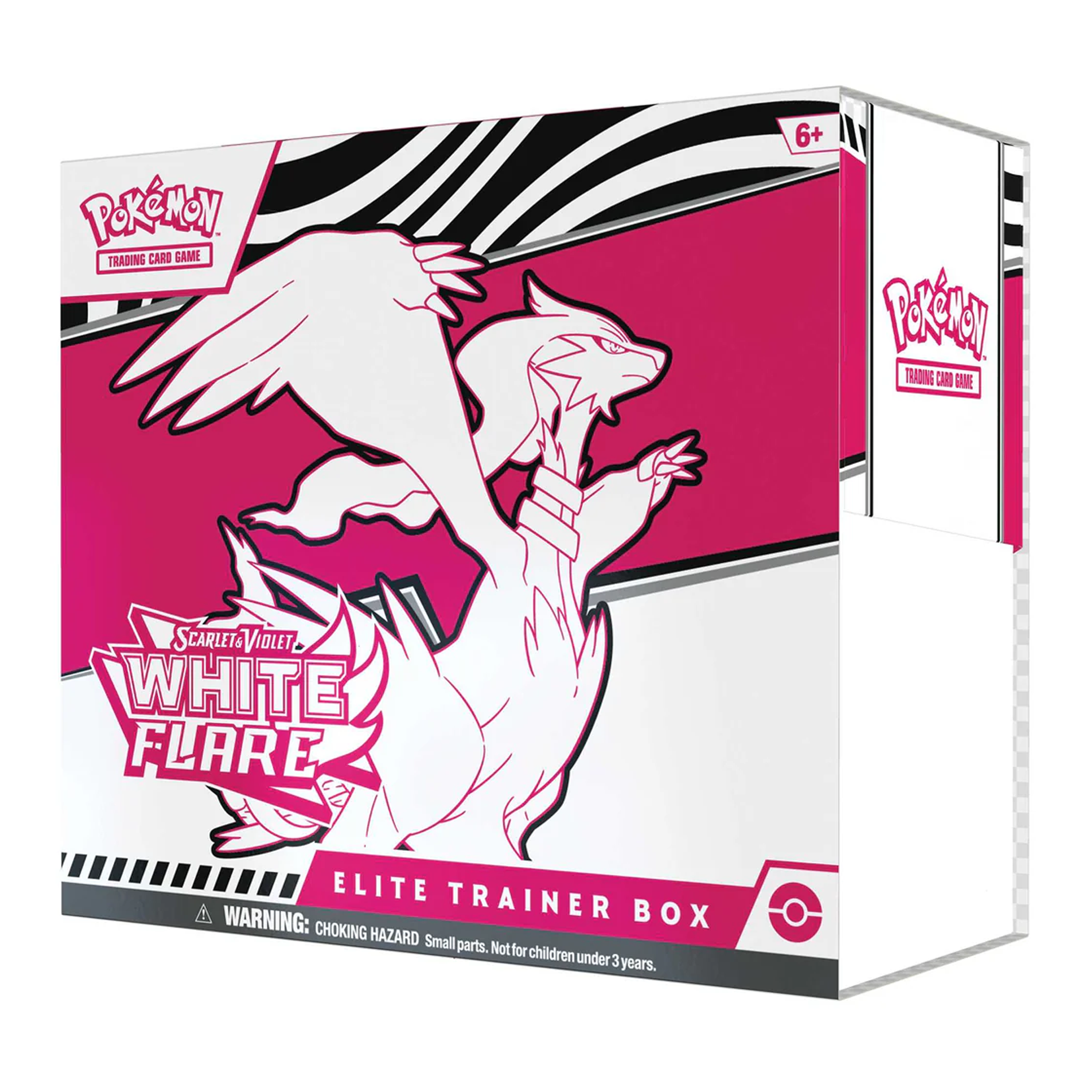 Pokémon White Flare Elite Trainer Box packaging with a pink and white design.