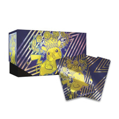 Pikachu-themed product packaging with geometric patterns on a white background

