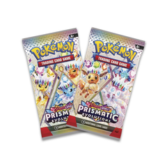 Two packs of Pokémon Trading Card Game Prismatique Evolutions on a white background